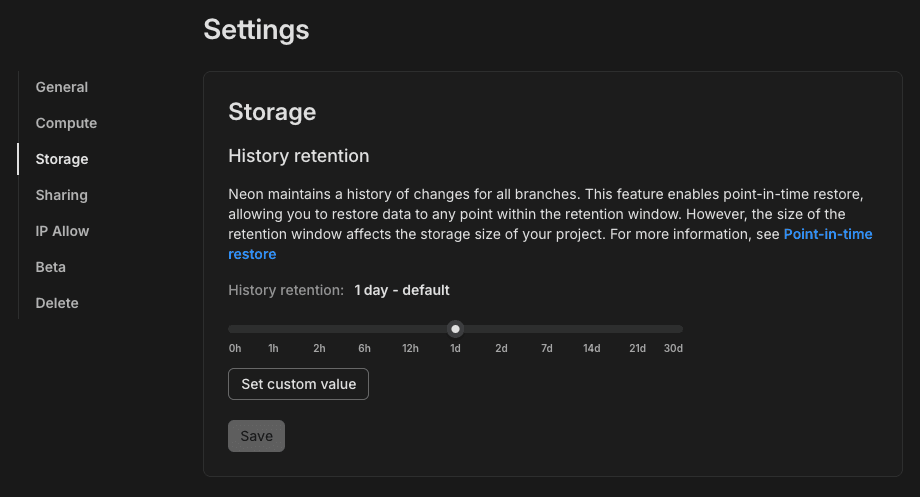 History retention settings